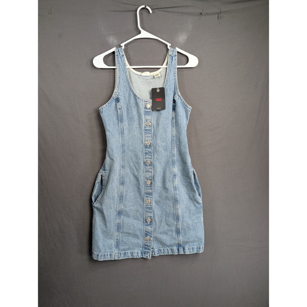 Levis Womens Slim Fit Denim Button Front Mini Dress Light Wash A33510001 XS
